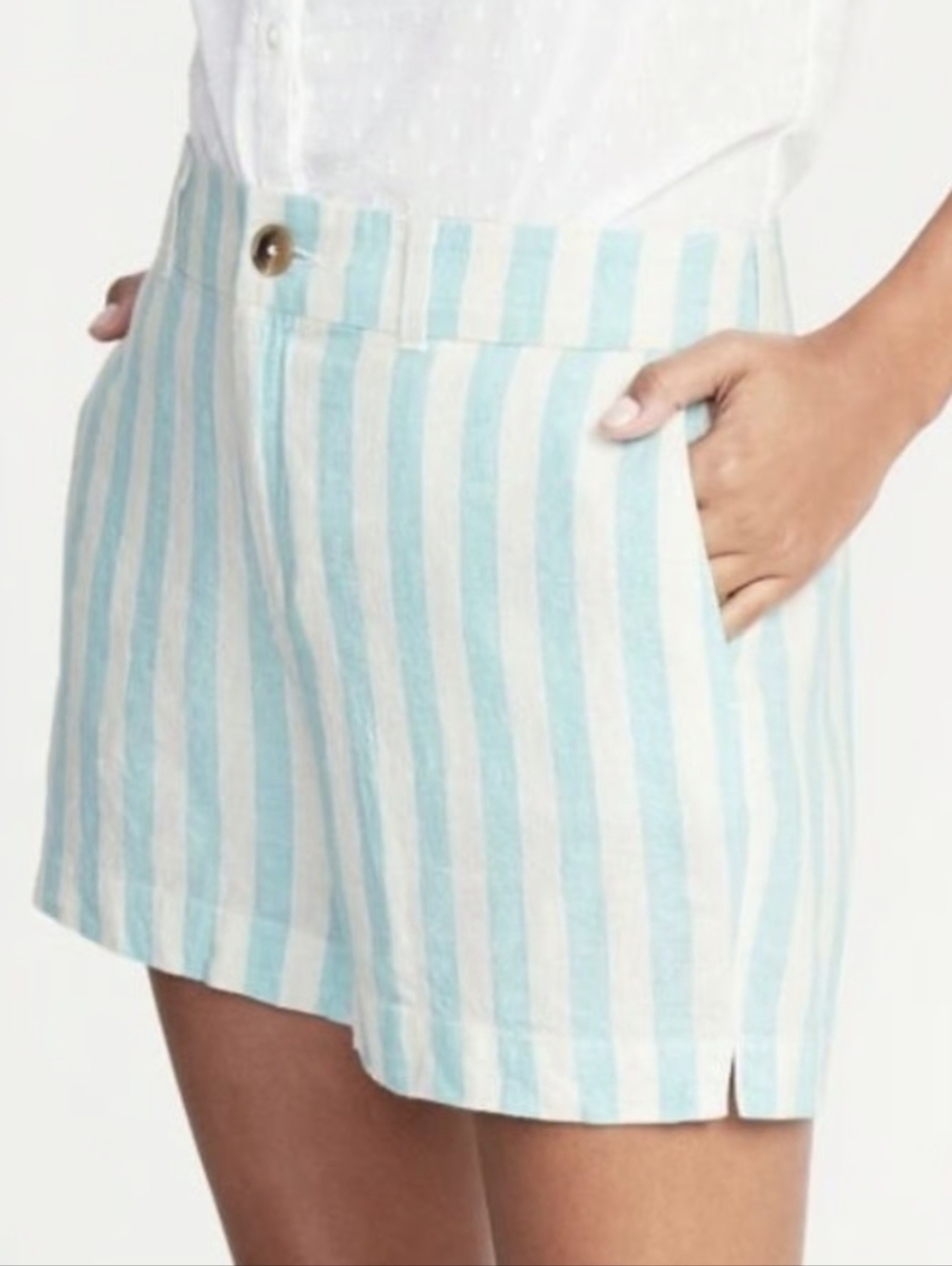 Old Navy Womens Everyday Short Striped Linen Blend Soft Vacation Beach Pool 10